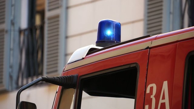 Views of an Italian firetruck in the city of Rome.