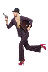 Woman gangster with gun in vintage concept