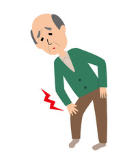 An elderly man suffering from a knee pain