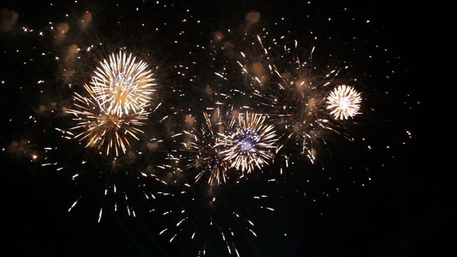 Spectacular Fireworks On Black Background. Slow mo.