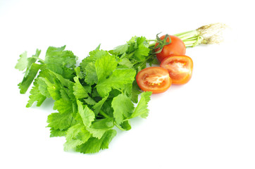 celery and tomato on white background