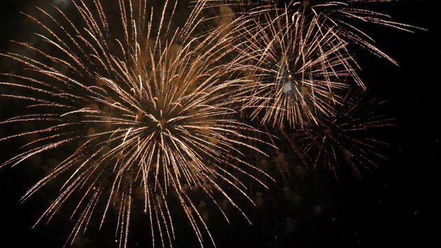 Fantastic Spectacular Fireworks On Black Background in Slow