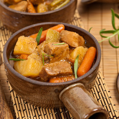 Homemade Slow Cooker Beef Stew. Selective focus.