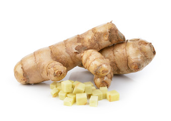 fresh turmeric on white background