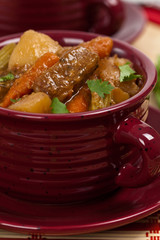 Slow Cooker Pork Stew. Selective focus.