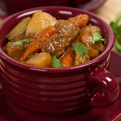 Slow Cooker Pork Stew. Selective focus.