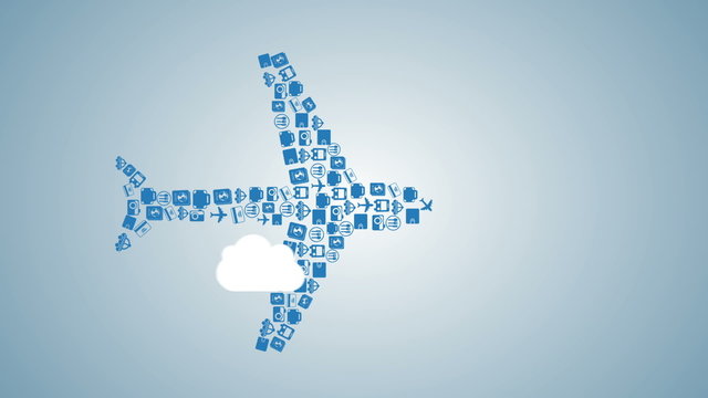 Airplane icons on sky, Video animation, HD 1080