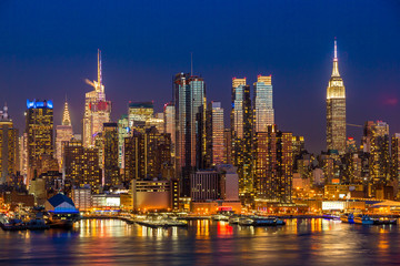 Panele Szklane Podświetlane  New York City Manhattan midtown budynków noc panoramę