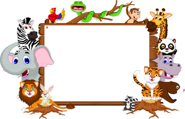 funny animal cartoon collection with blank board