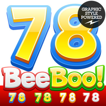 3D colorful children font in cartoon style. Numbers 7 8