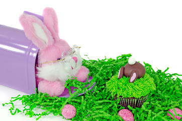 Easter bunny with cupcake and candy eggs