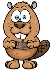 Vector illustration of Cartoon beaver with a wood
