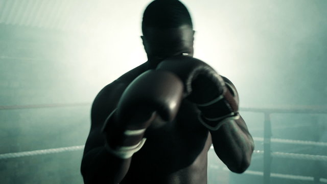 MS of Male Boxer punching 