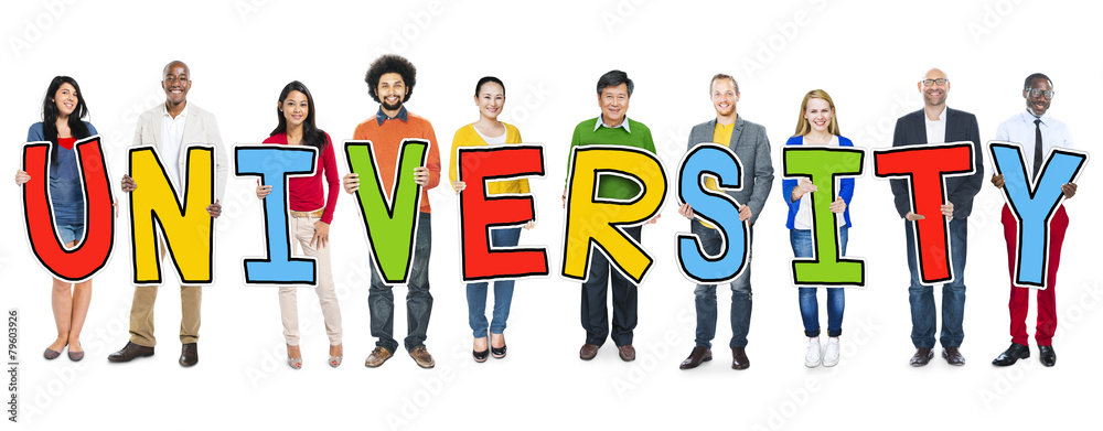 Sticker Diverse People Holding Text University Concept - Stickers