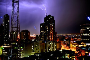 Fototapeta na wymiar Thunderstorm In The late night Melbourne City