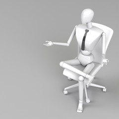 3d rendering businessman doll is sitting on chair