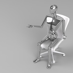 3d rendering businessman doll is sitting on chair