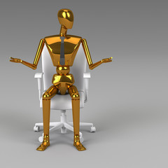3d rendering businessman doll is sitting on chair