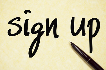 sign up text write on paper