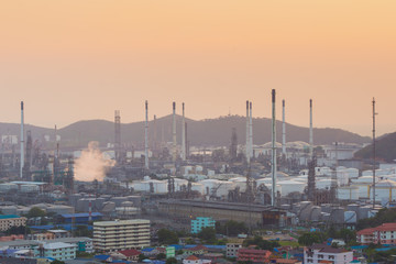 Oil refinery at twilight sky