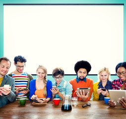 Mutiethnic Group of People Smiling Technology Tablet Concept