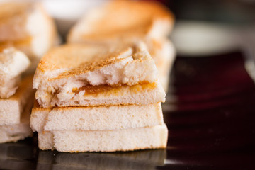toasted bread filled with custard