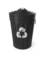 Black trash can isolated