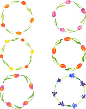 set of watercolor floral frames