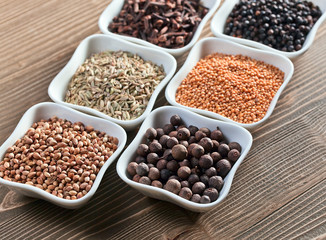 spices on wooden table