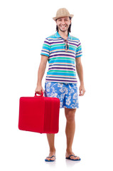 Man travelling with suitcases isolated on white
