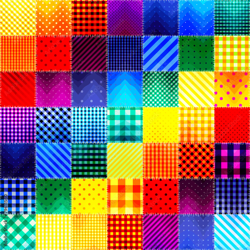 Poster patchwork of fabric in rainbow colors.