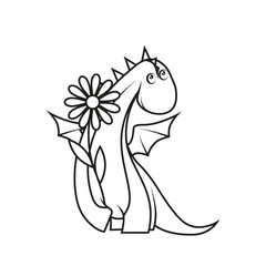 Coloring book: Cute little dragon holding flower
