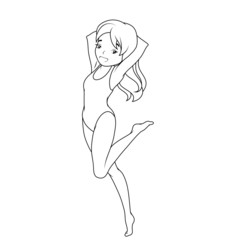 Coloring book: Cartoon girl in swimsuit