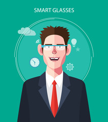 Flat character of smart glasses concept illustrations