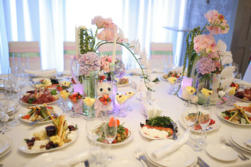 Banquet birthday table setting on evening reception