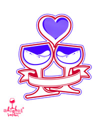 Artistic illustration of wineglasses with elegant loving heart a