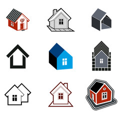 Simple cottages collection, real estate and construction theme.