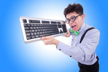 Computer geek nerd in funny concept