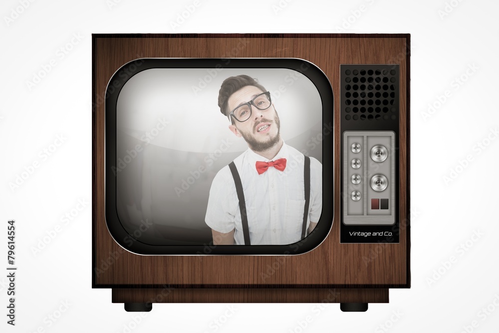 Aufkleber composite image of geeky young hipster looking at camera