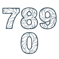 Single color ornate beautiful vector digits, numbers with eco fl