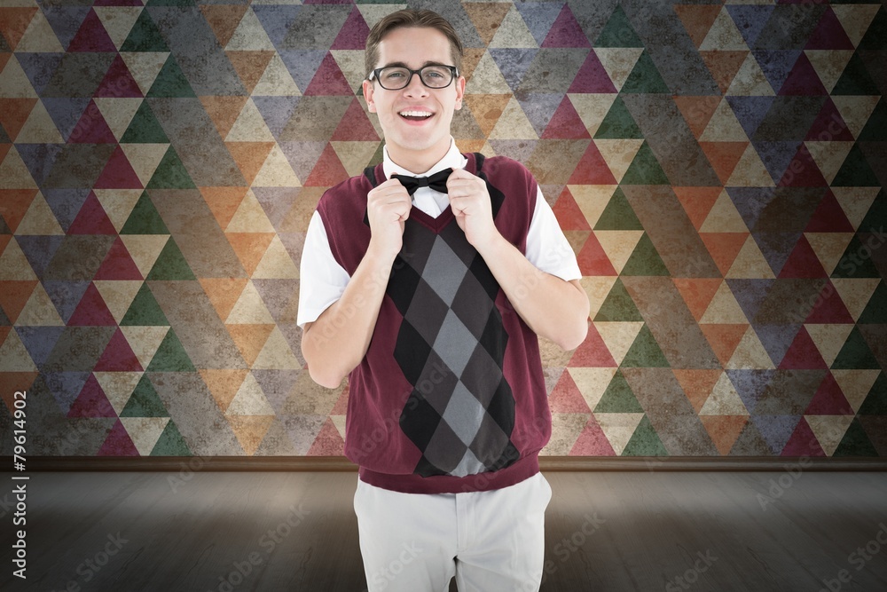 Aufkleber composite image of geeky hipster fixing his bow tie