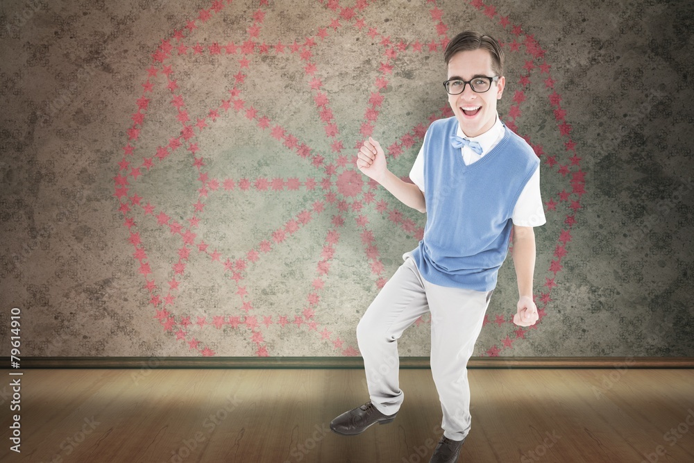 Poster Composite image of geeky young hipster smiling at camera