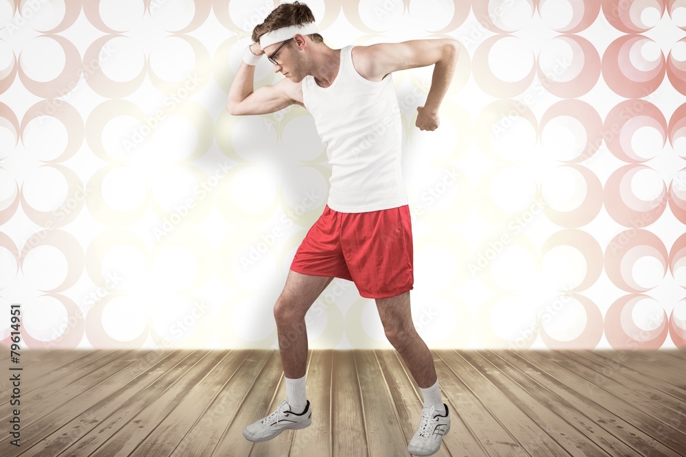 Poster composite image of geeky hipster posing in sportswear