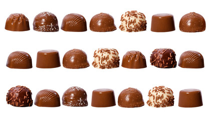 Rows of chocolate pralines