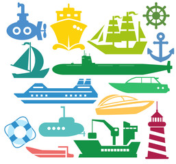Set of ships and boats