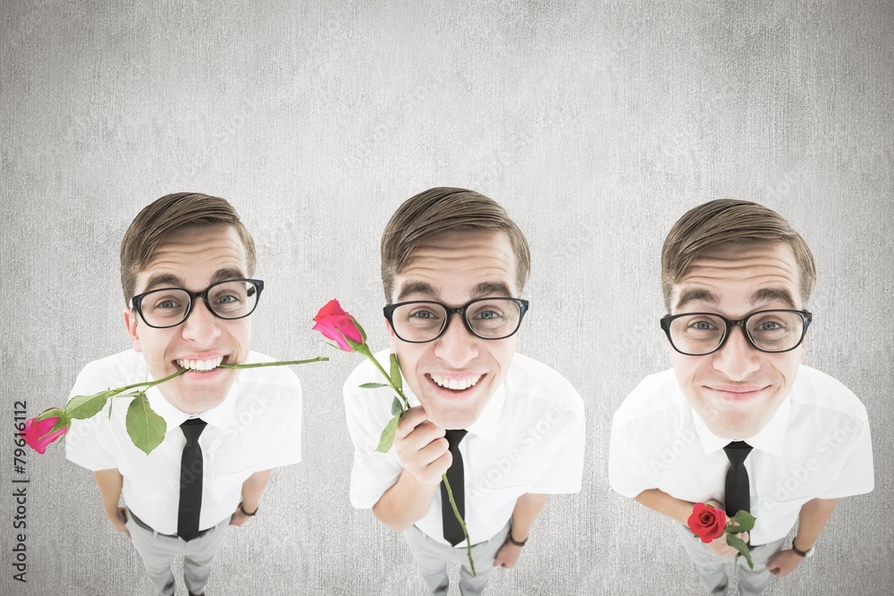 Poster Composite image of nerd with rose