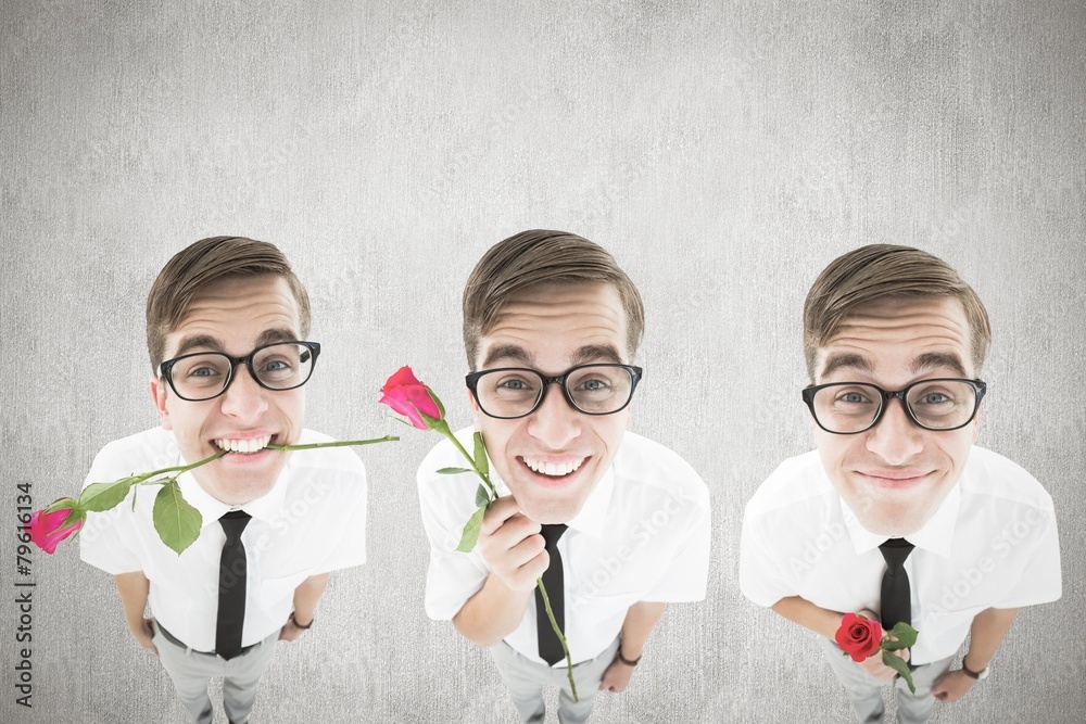 Poster Composite image of nerd with rose