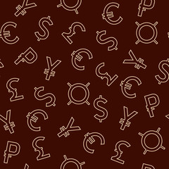 seamless pattern with Dollar Euro Pound Yen Rouble signs