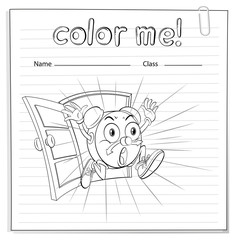 Coloring worksheet with a clock
