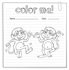 Coloring worksheet with monkeys